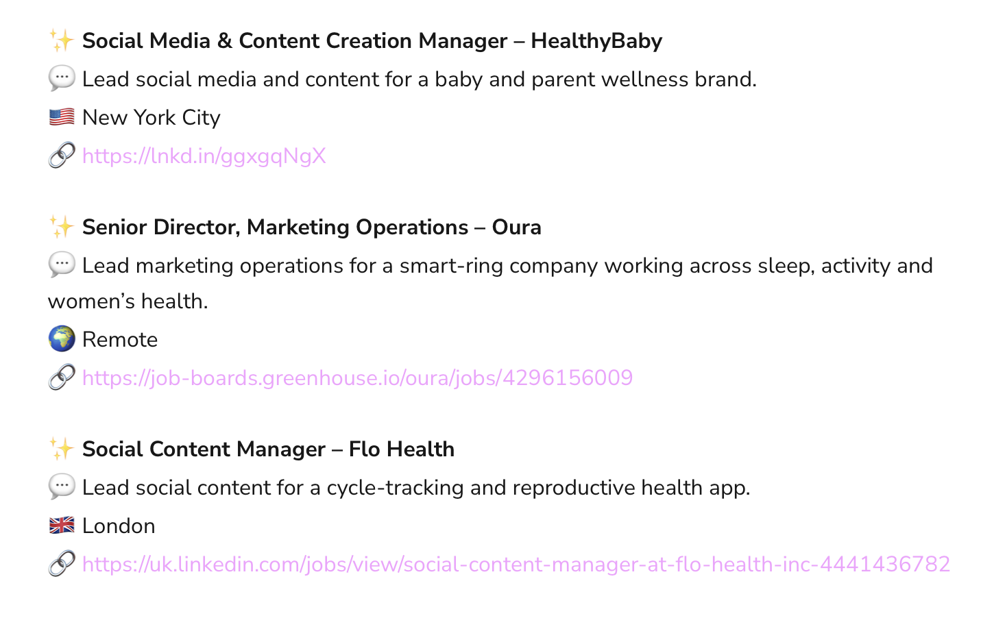 A sample of the weekly Elsie jobs roundup
