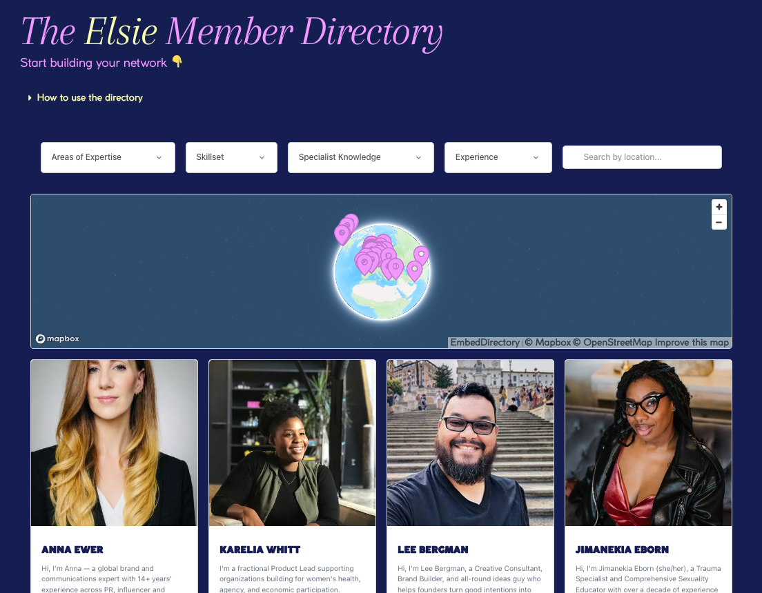 Screenshot of the Very Elsie freelancer directory